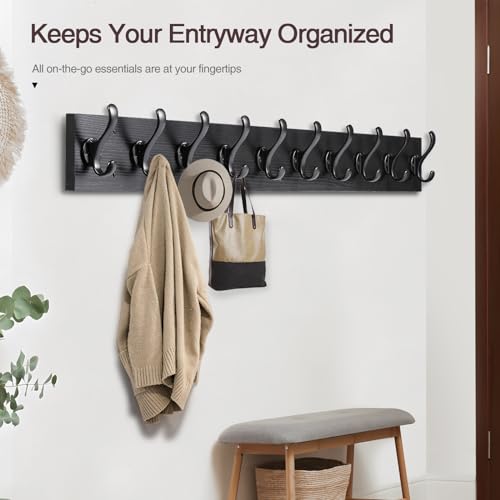 Rustic Wall Mount Coat Rack with 10 Hooks Y683861