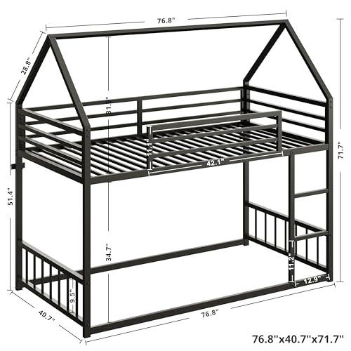 Twin Over Twin Bunk Bed with Ladder and Guardrail Black U403447