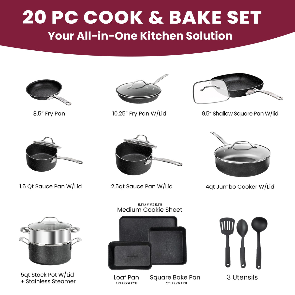 20 Piece Nonstick Blue Cookware Bakeware Set X9340