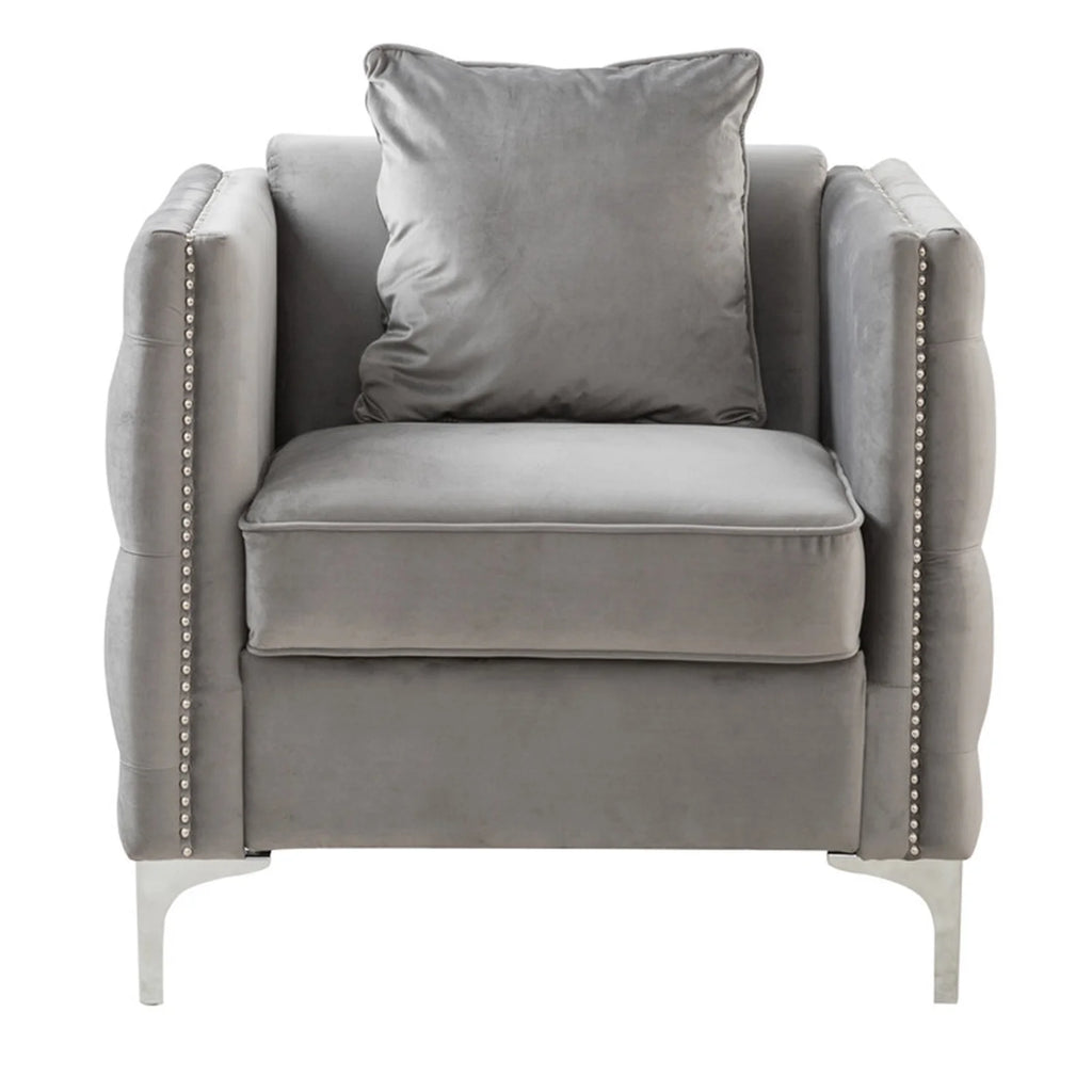 Gray Velvet Chair with 1 Pillow N492