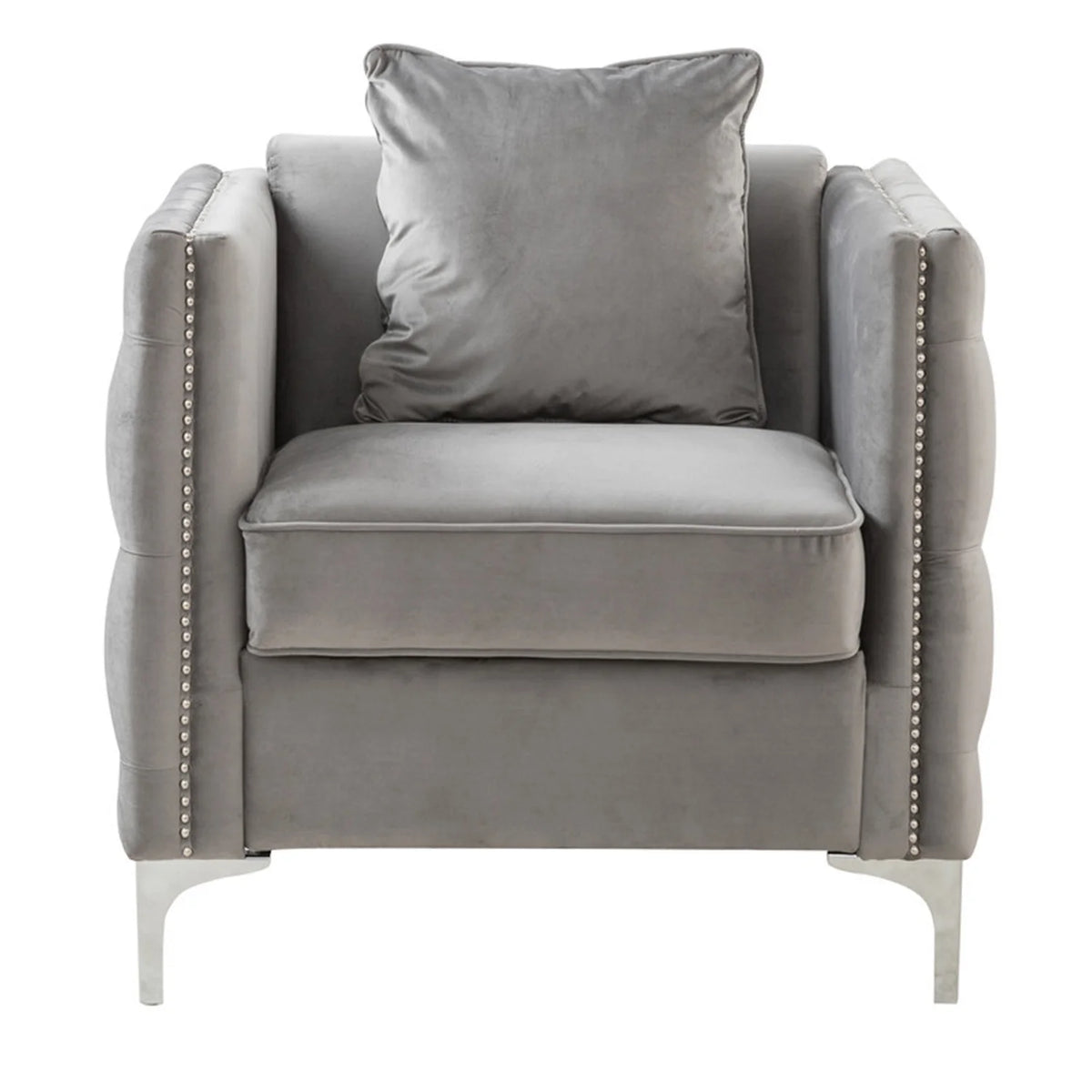 Gray Velvet Chair with 1 Pillow N492