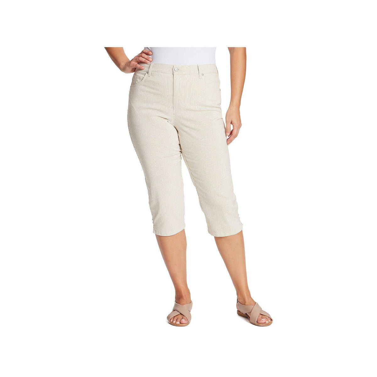 Plus Amanda Ticking Stripes Capris I65525