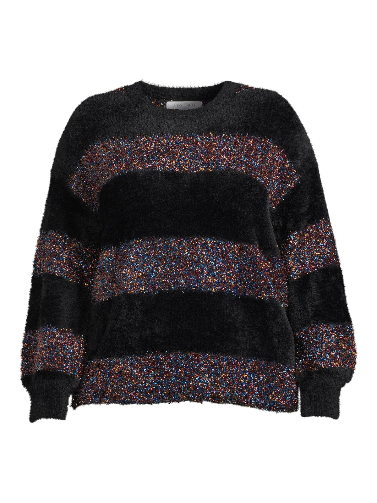 Metallic Stripe Pullover Sweater with Long Sleeves D8114