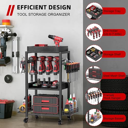 Power Tool Organizer with Rolling Cart and Open Tool Chest Cabinet S83481