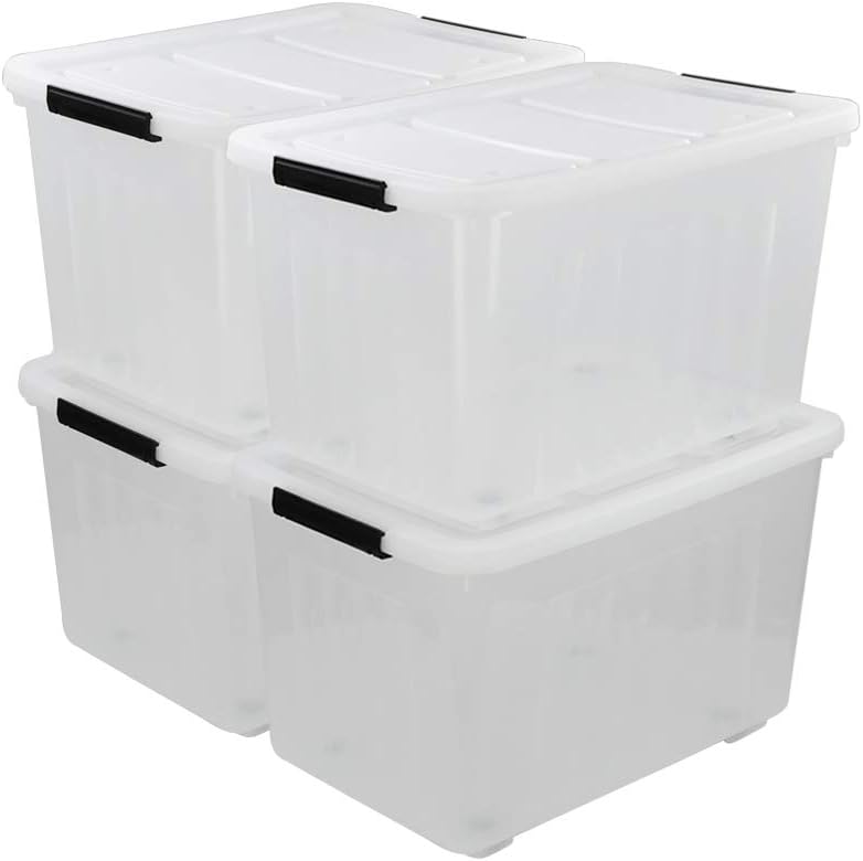 30 L Clear Plastic Storage Box with Wheels, 4-Pack Q424620