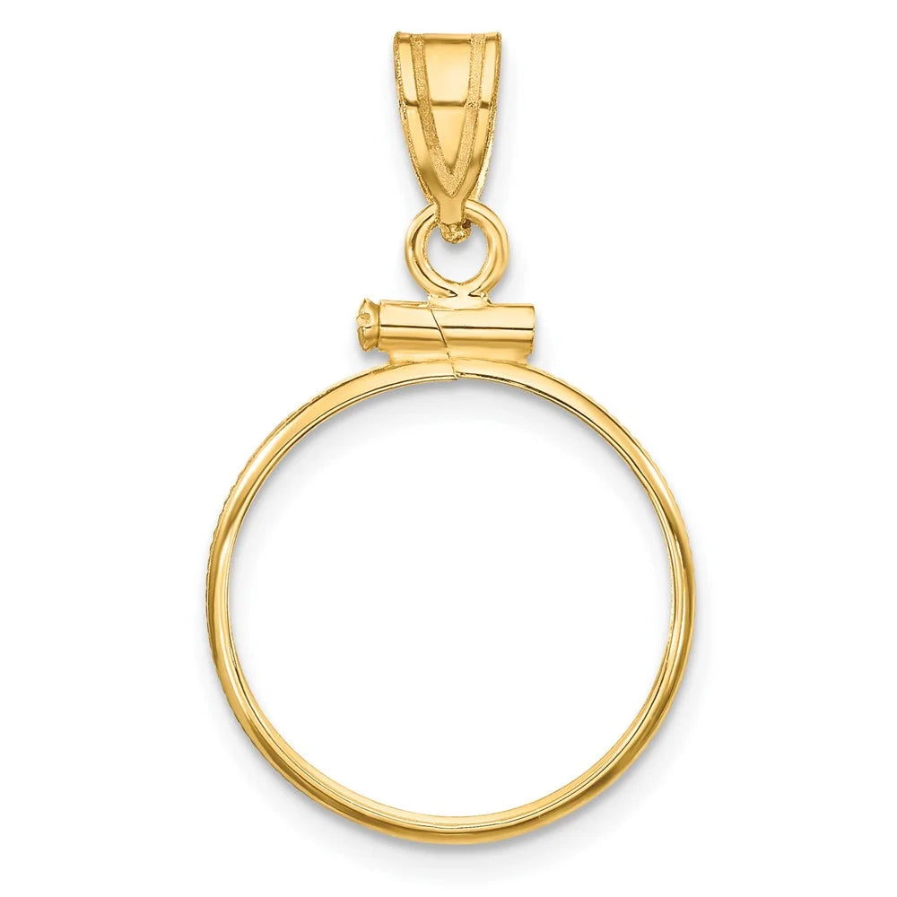 14K Yellow Gold Polished Screw Top Coin Bezel Pendant I3123