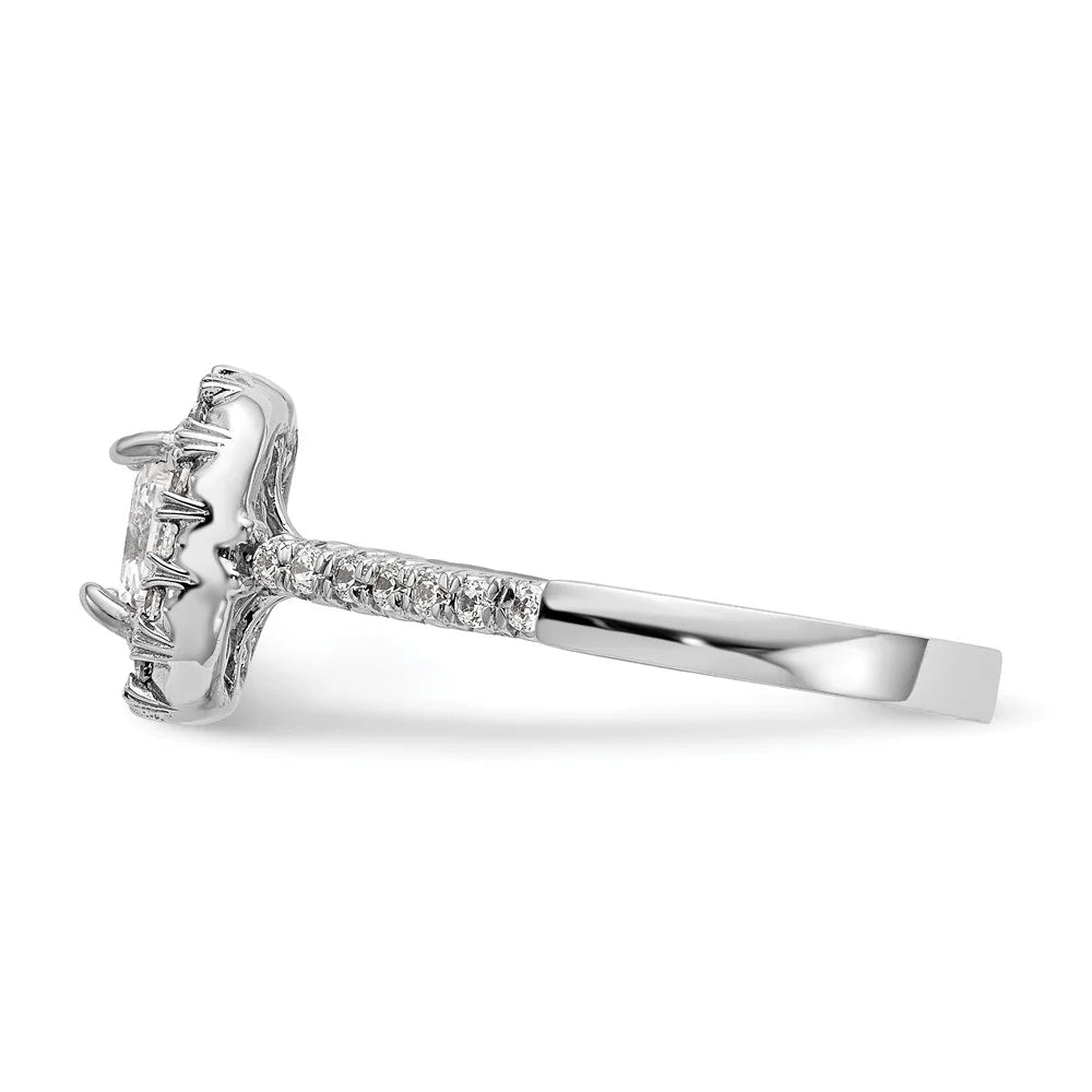 14K White Gold Ring Band Engagement Semi Mount Asscher (4 Prong) Octagon Emerald Diamond, Lab Grown Round, Size 9 A4189