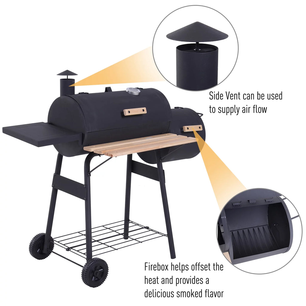 Portable Charcoal BBQ Grill and Offset Smoker Combo with Wheels Y504036