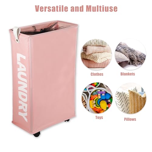 Green 55L Slim Rolling Laundry Basket with Wheels R484977