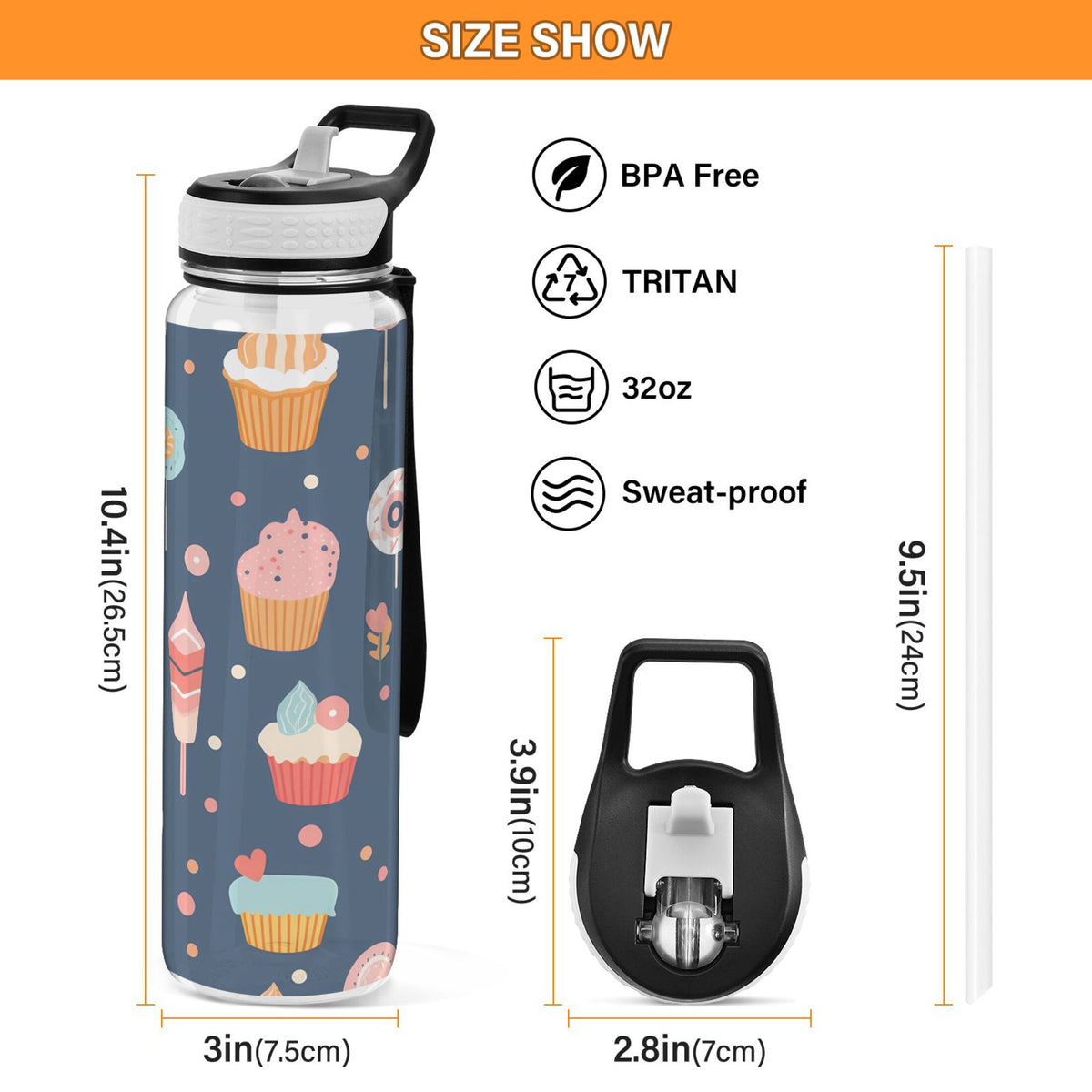 Cream 32oz Tritan Leakproof Sports Bottle with Straw E9096