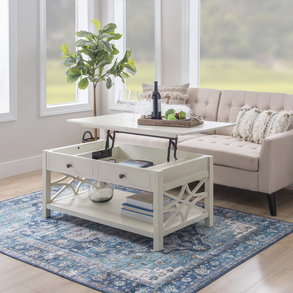 White 2-Drawer Lift-Top Coffee Table U823