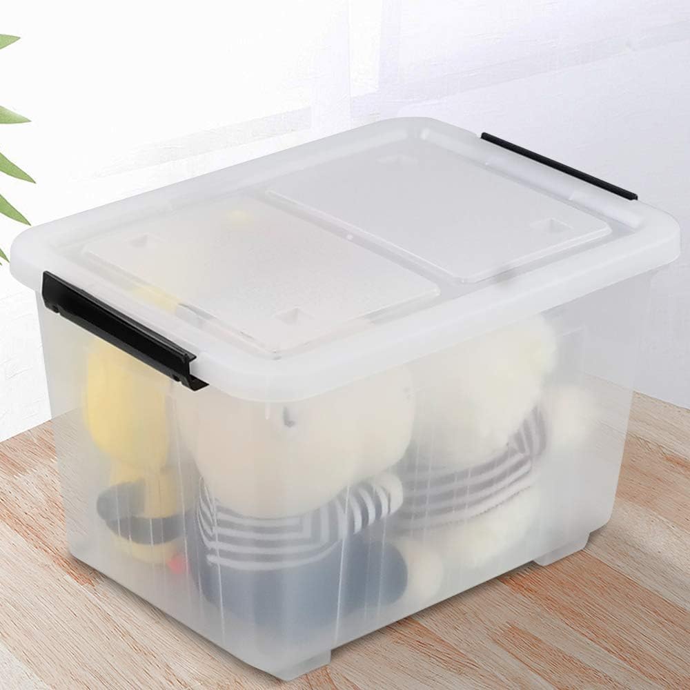 30 L Clear Plastic Storage Box with Wheels, 4-Pack Q424620