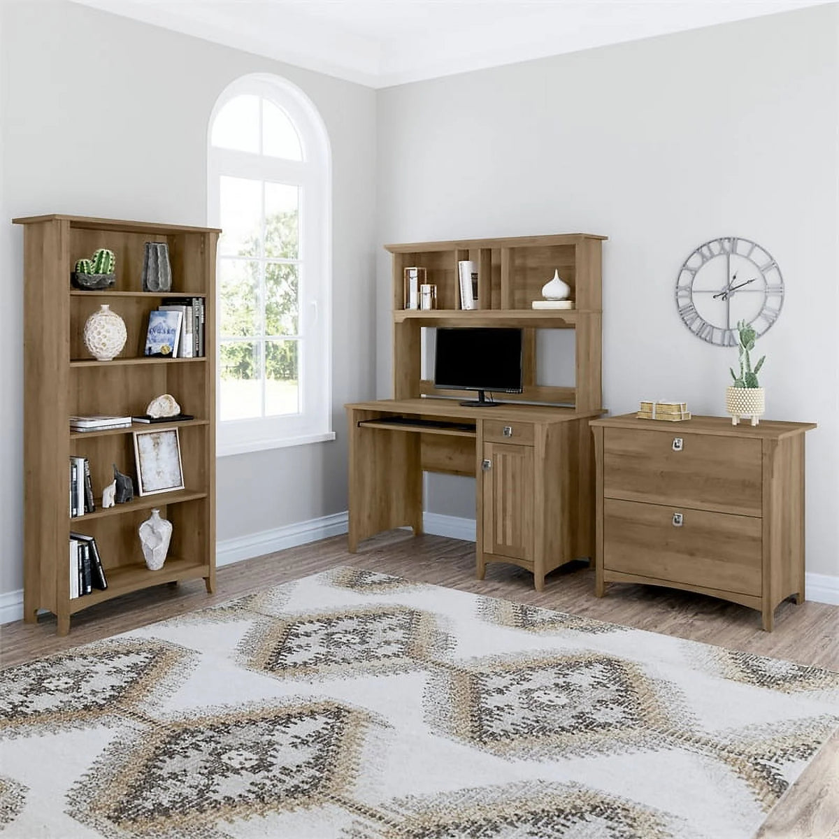Contemporary Brown Engineered Wood Computer Desk with Hutch S155358