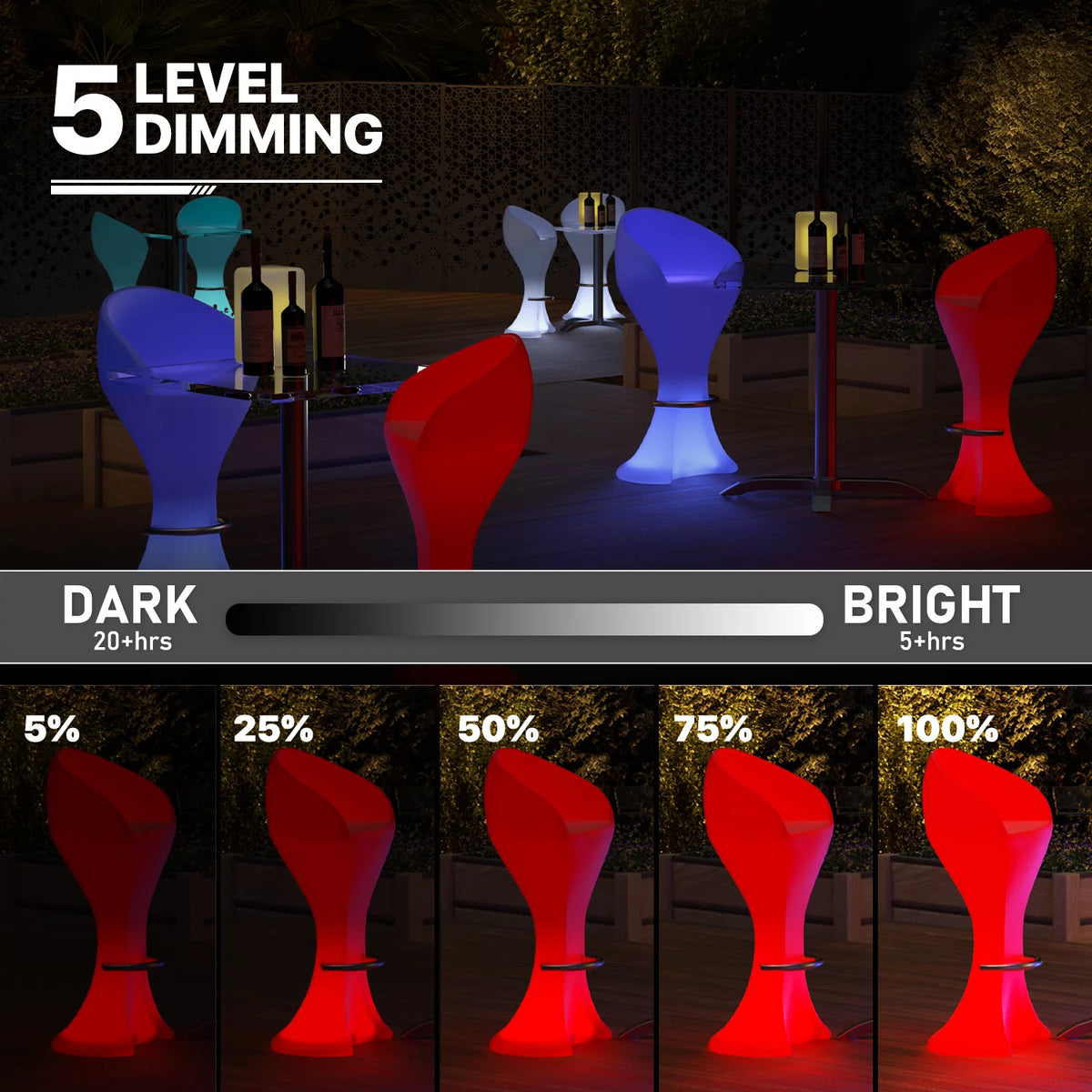 Set of 3 LED Light Up Square Bar Table + Stools Y34695