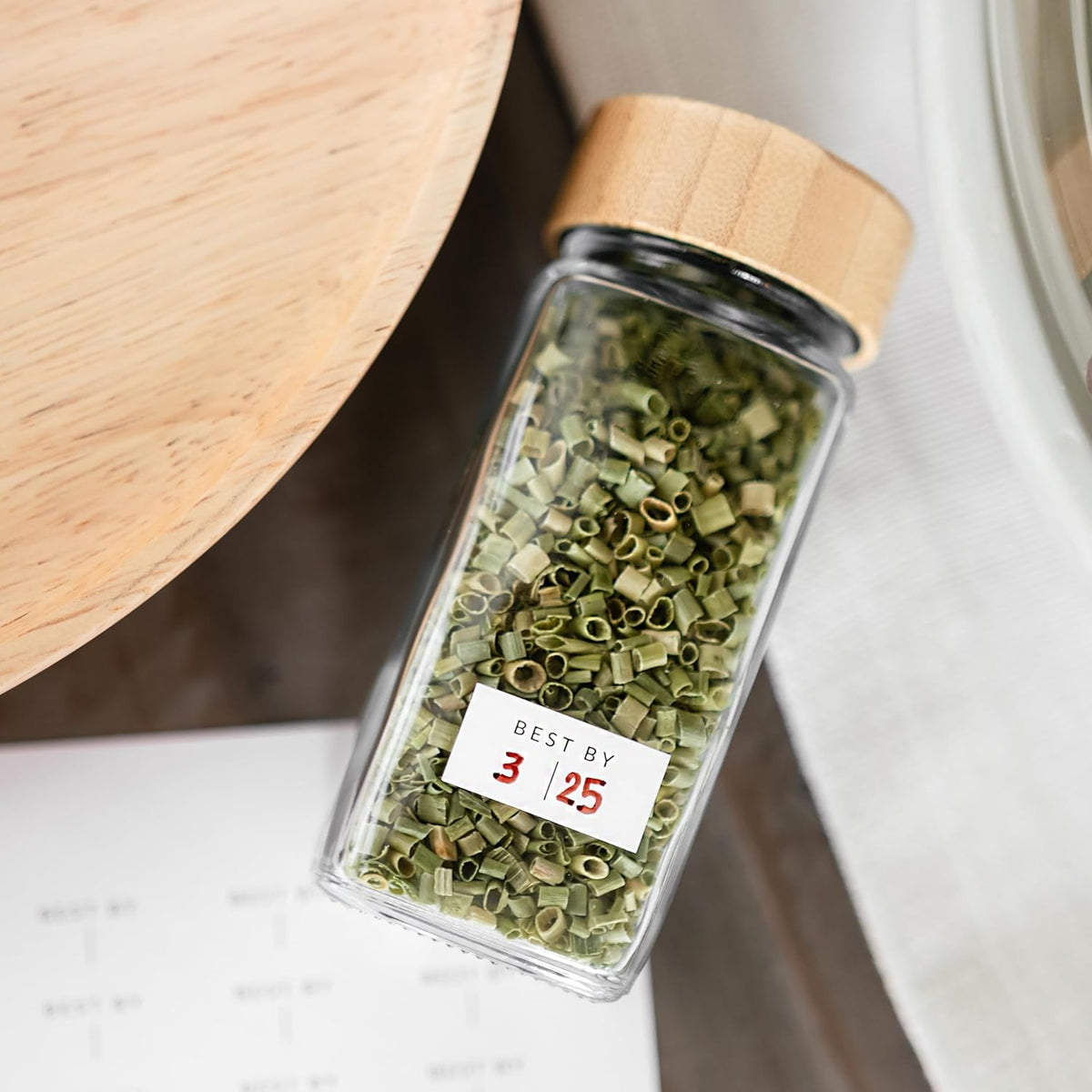 24 Glass Spice Jars with Bamboo Lids and Labels J2181