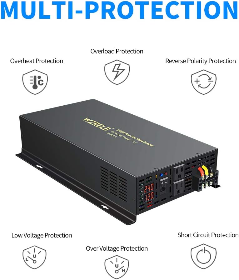 Pure Sine Wave 3500W 24V DC to 110V 120V AC Power Inverter with Dual US Outlets O64730