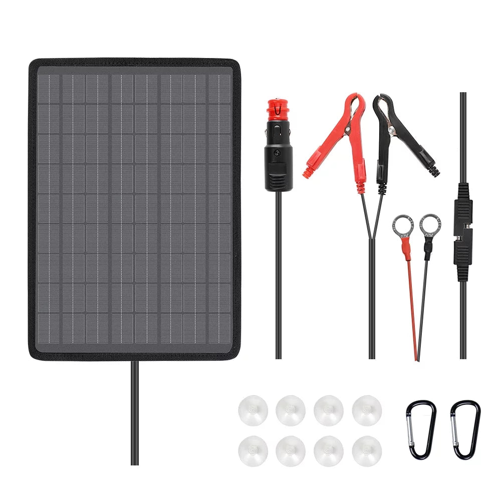5W Outdoor Battery Charger Maintainer Trickle Charger with Lighter Plug, Alligator Clips, and Battery Cables L7337