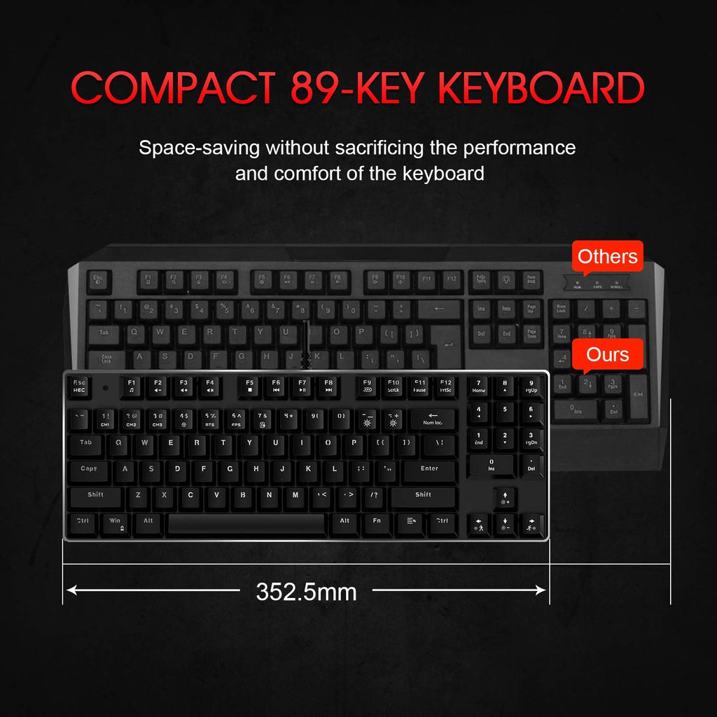 89 Keys Wired Backlit Gaming Keyboard Red Switch with 4800 DPI 6 Button Mouse and Mouse Pad Pack of 2 Z273