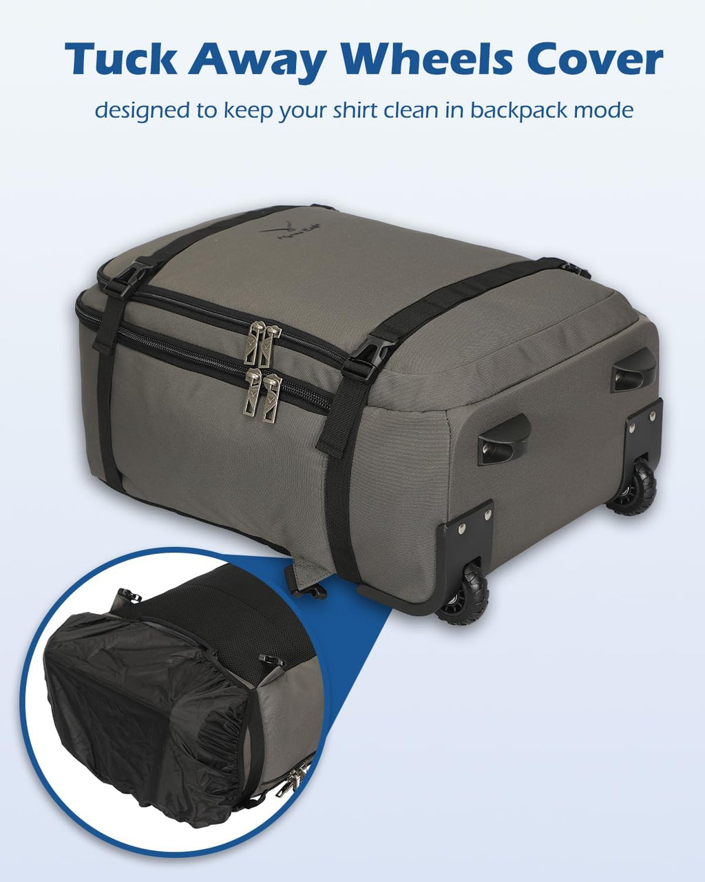 42L Rolling Backpack Navy Blue with Grey B3052