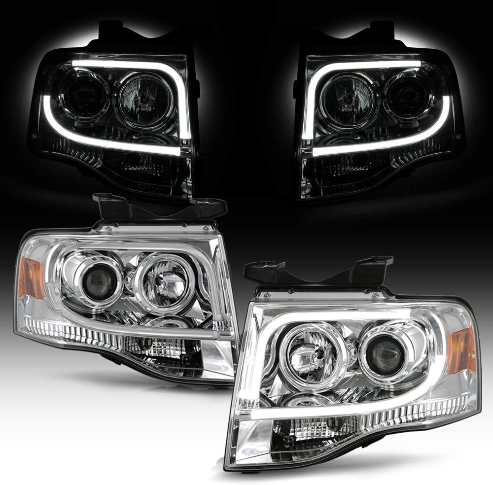 LED Tube Chrome Housing Projector Headlights Headlamps U6337