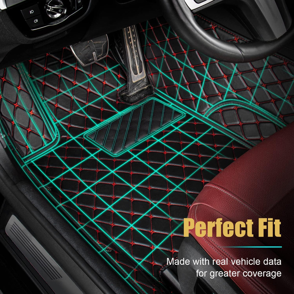 Leather Car Floor Mats 1st & 2nd Row Black J379