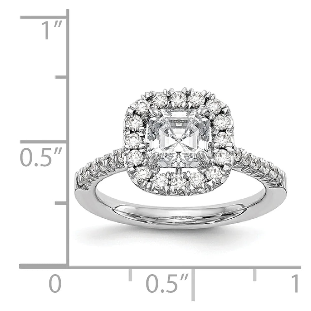 14K White Gold Ring Band Engagement Semi Mount Asscher (4 Prong) Octagon Emerald Diamond, Lab Grown Round, Size 9 A4189