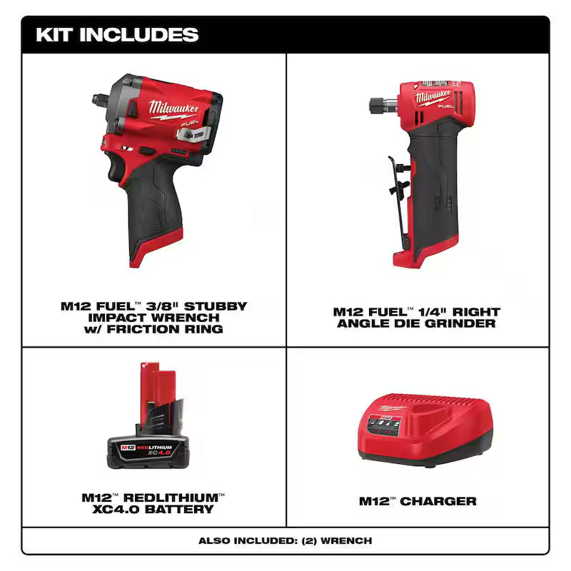 12V Brushless Cordless Stubby 3/8 in. Impact Wrench and 1/4 in. Die Grinder Kit L697