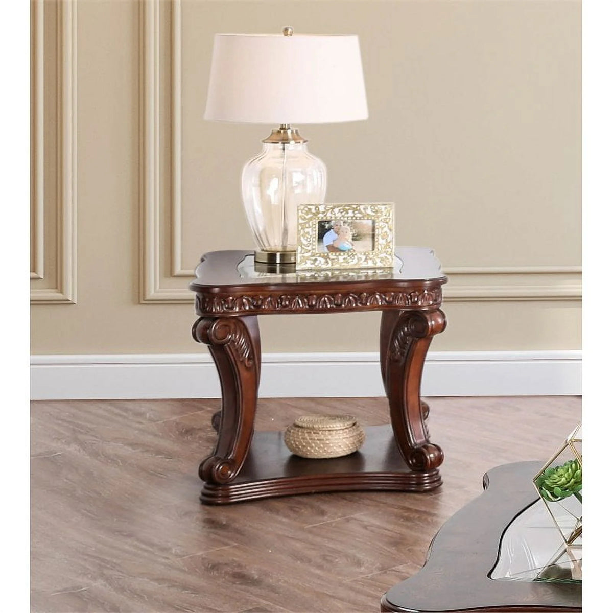 Dark Oak Wood Open Shelf End Table G375