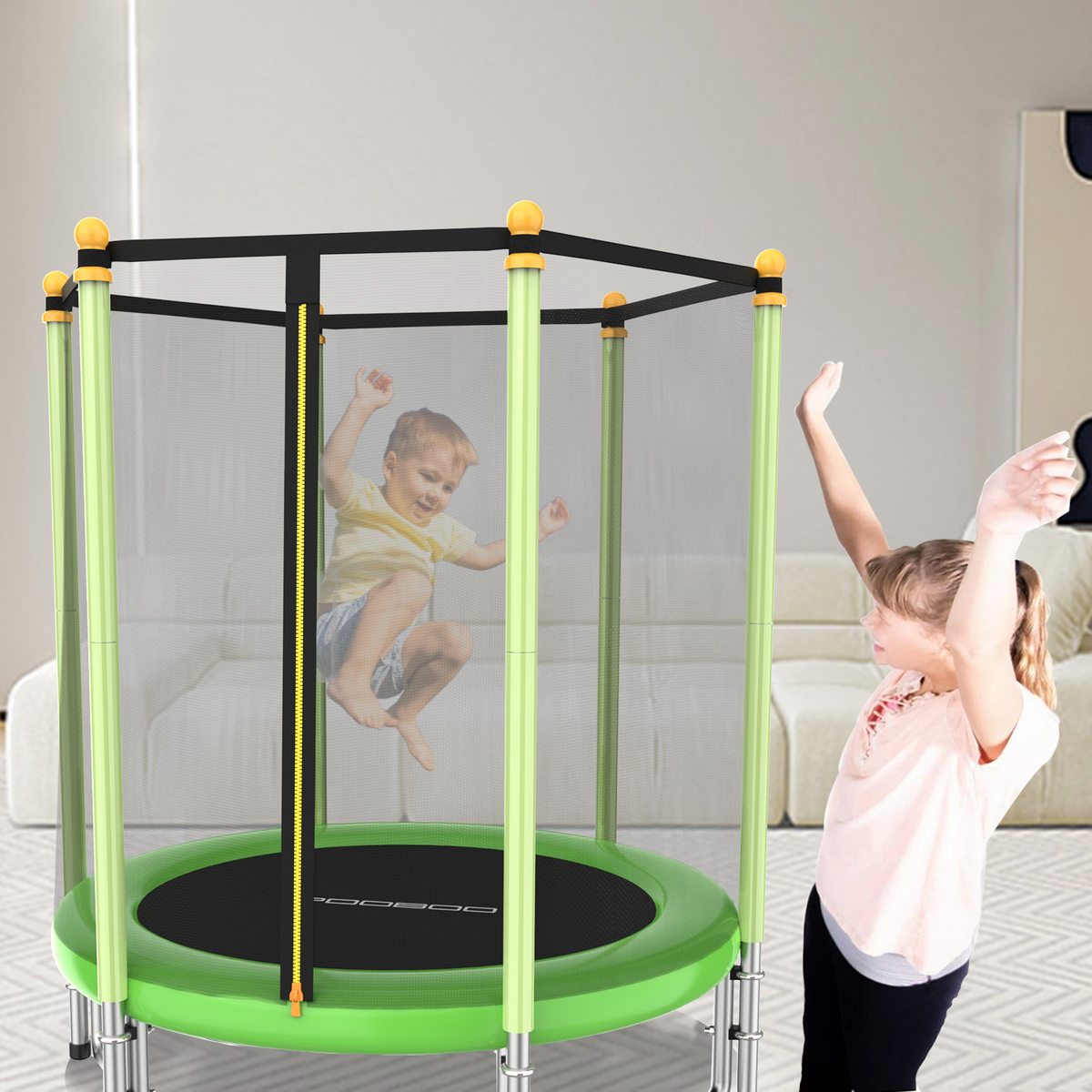 55" Kids Trampoline with Safety Enclosure Net G321891