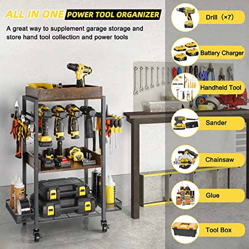 Power Tool Organizer with Rolling Cart and Open Tool Chest Cabinet S83481