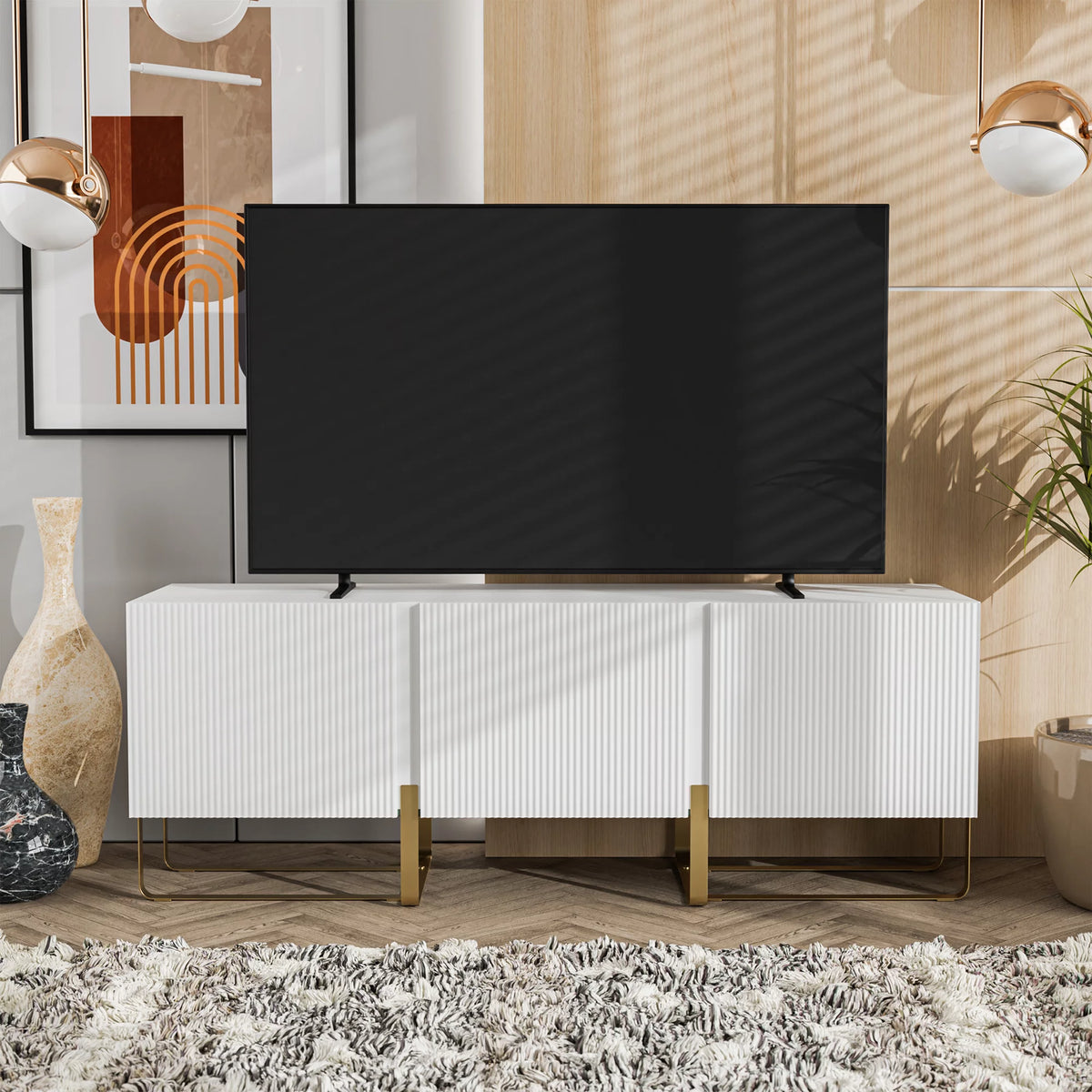 White 3 Cabinet TV Stand A5840