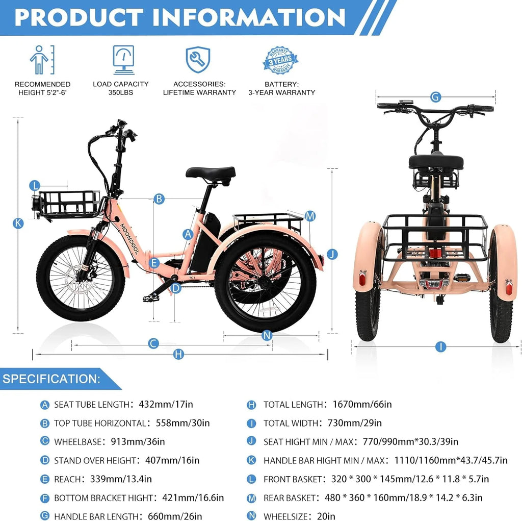 24/26 Electric Tricycle 350W 36V 7 Speeds with Basket X378666