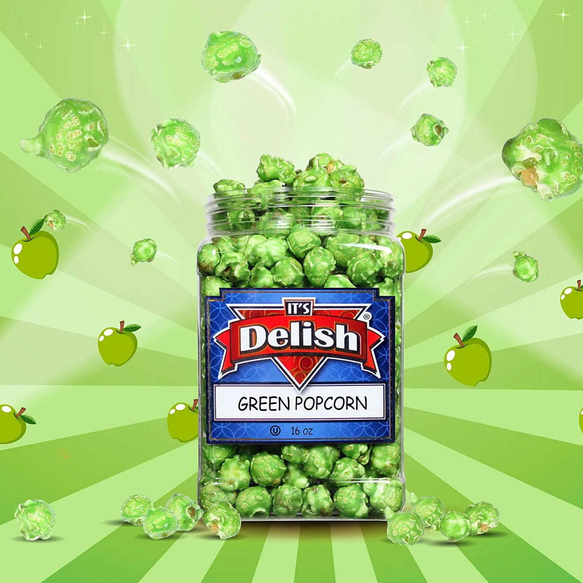 Green Apple Flavored Popcorn 16 Oz Gluten Free Vegan Kosher S1121