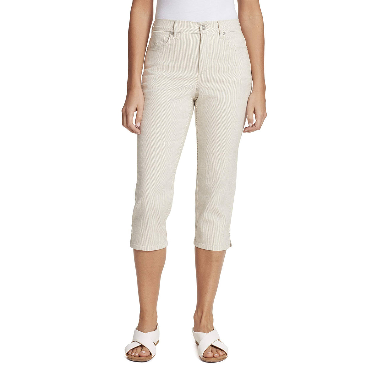 Plus Amanda Ticking Stripes Capris I65525