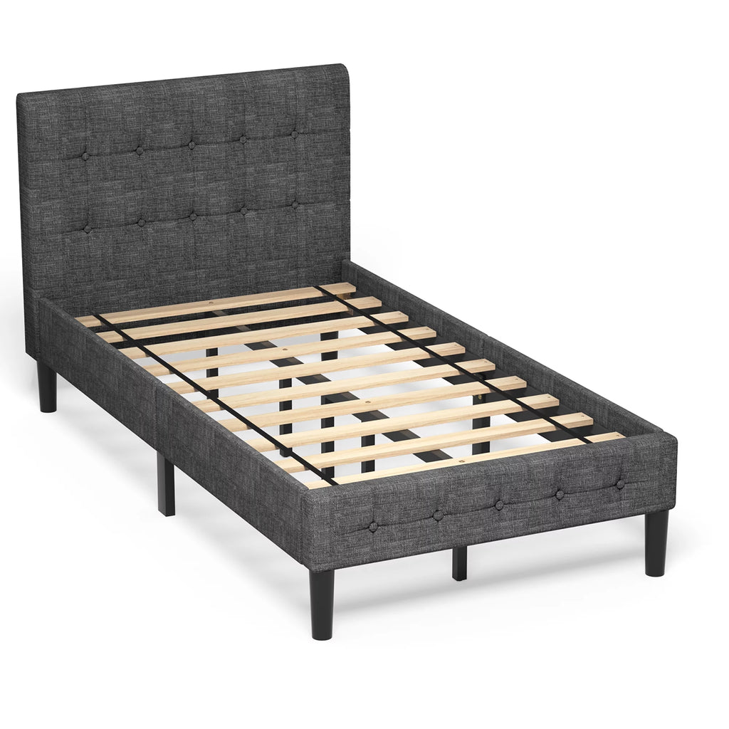 Twin Upholstered Bed Frame with Tufted Headboard Beige D136996