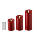 Red Pillar Candles with Remote, Set of 3 J29975