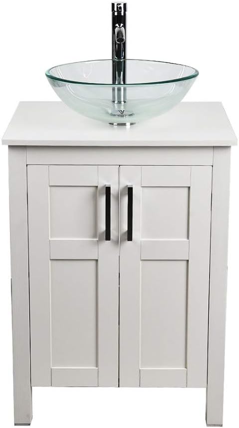 24 Inches White Single Bathroom Vanity Set with Top and 2-Door Cabinet S281