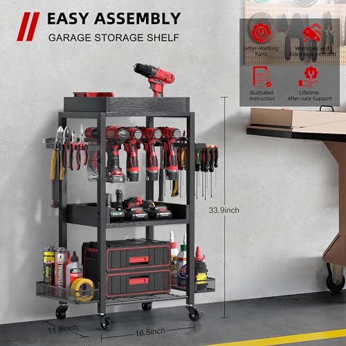 Power Tool Organizer with Rolling Cart and Open Tool Chest Cabinet S83481