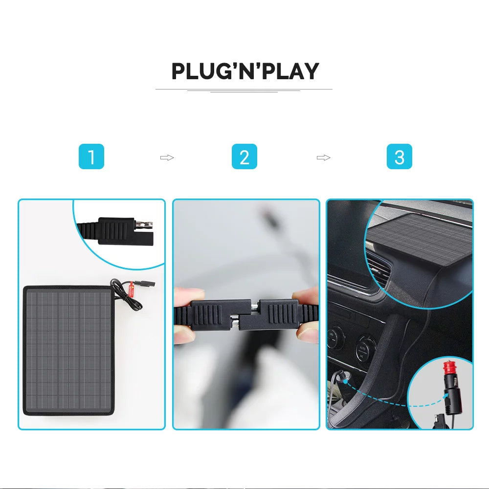 5W Outdoor Battery Charger Maintainer Trickle Charger with Lighter Plug, Alligator Clips, and Battery Cables L7337
