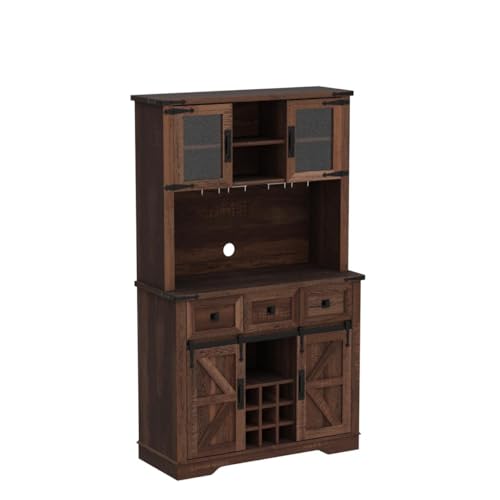 Antique Brush White Farmhouse Bar Cabinet with Sliding Barn Door H7610