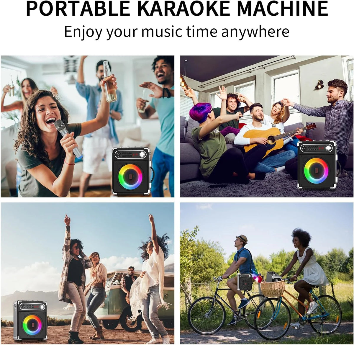 Karaoke Machine with 2 Wireless Microphones, Bluetooth Speaker C1616