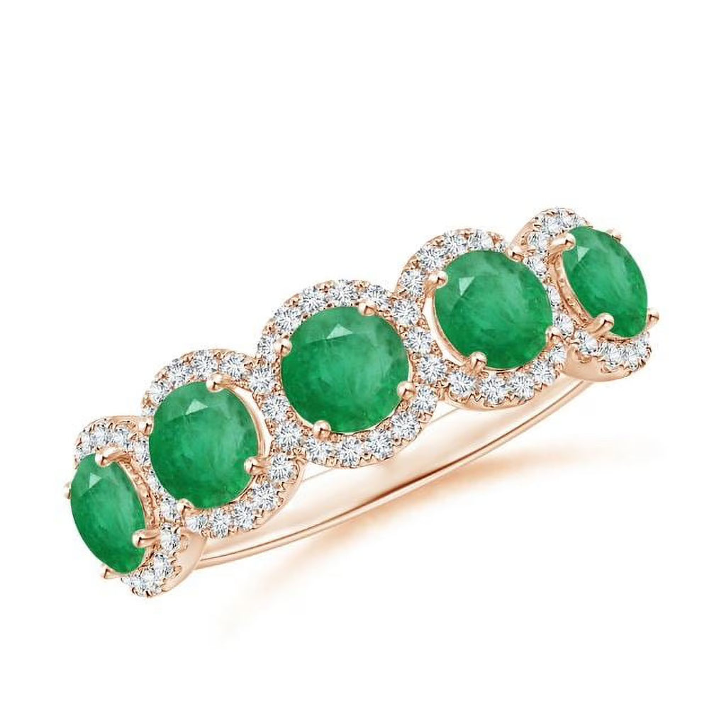 Green Emerald CZ Eternity Band Ring 925 Sterling Silver Rose Gold Plated F522