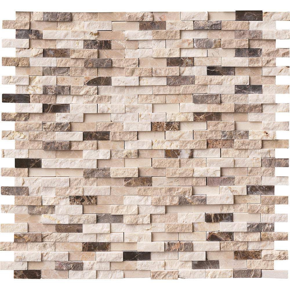 12 in. x 12 in. x 10 mm Textured Marble Mesh-Mounted Mosaic Wall Tile I751183