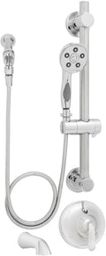 Polished Chrome Handheld Shower with Hose, Diverter Shower Valve, and ADA Adjustable Grab Bar B7351