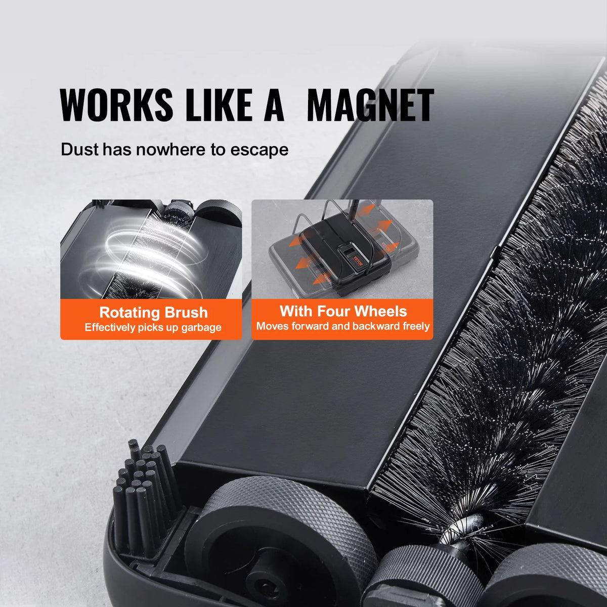 Carpet Sweeper Manual 7.87 in Non Electric Horsehair Black U4905
