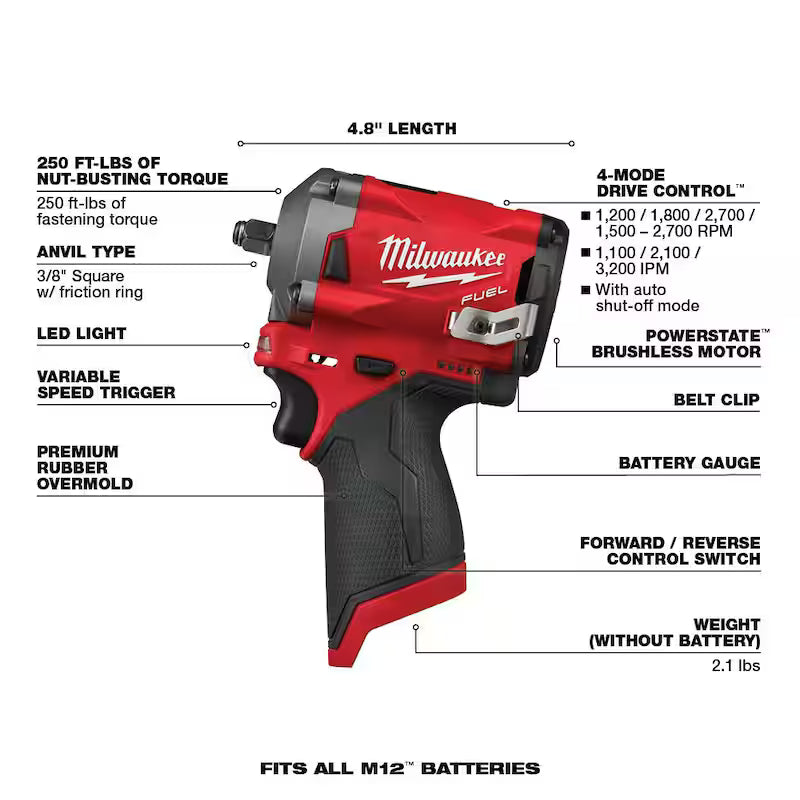 12V Brushless Cordless Stubby 3/8 in. Impact Wrench and 1/4 in. Die Grinder Kit L697