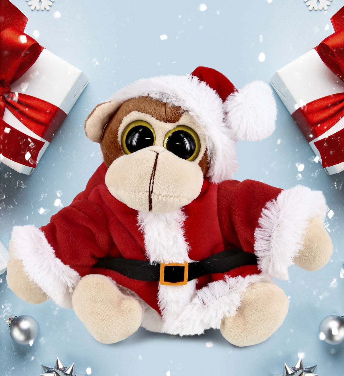 Santa Big Eye Monkey Stuffed Animal Plush Toy, 6 Inches Q688222