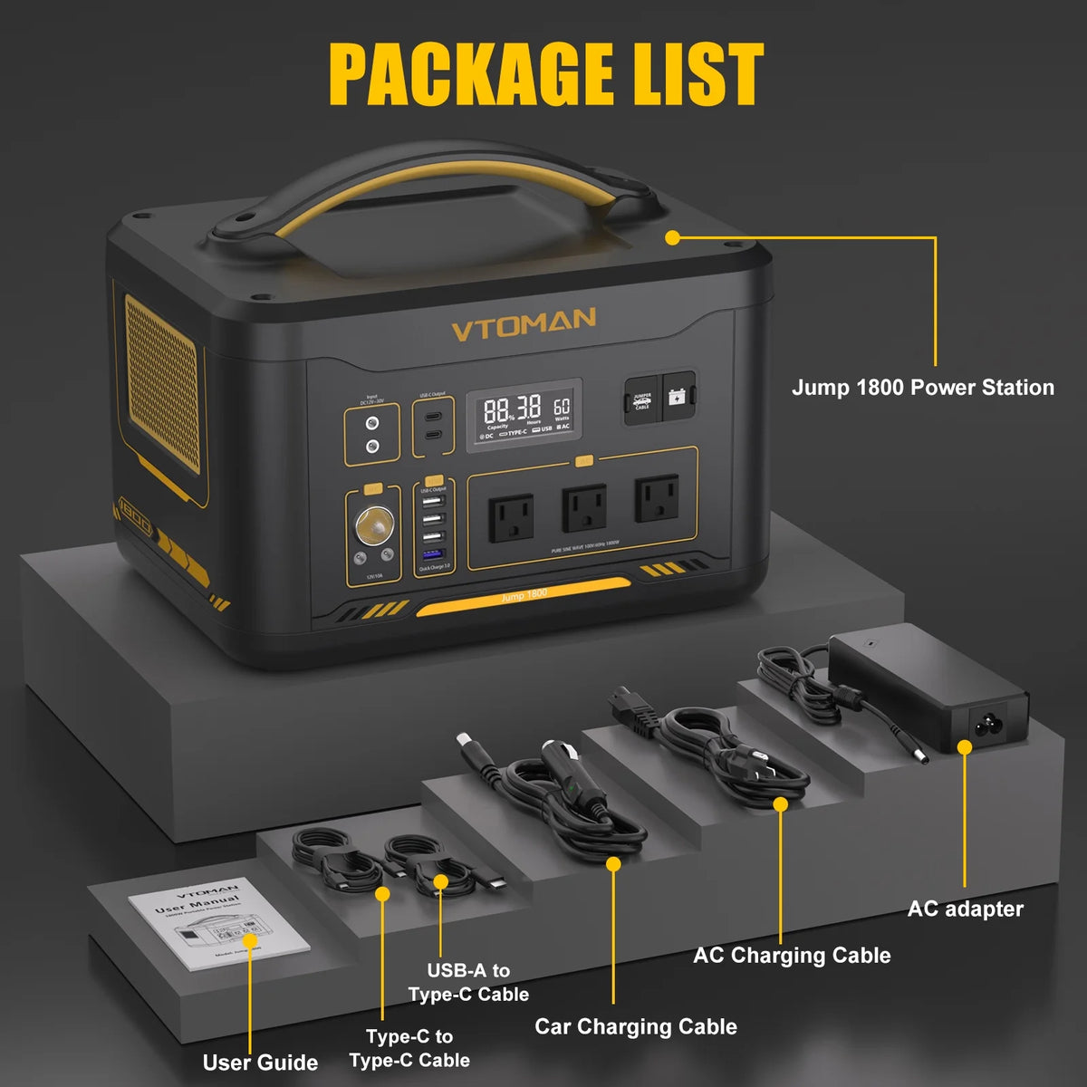 1800W Portable Power Station 1548Wh LFP Battery Generator A936
