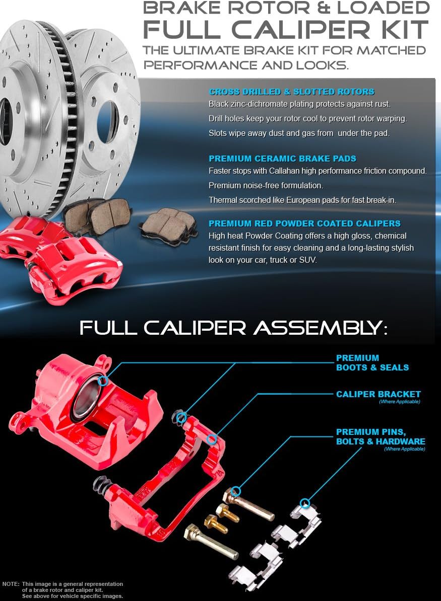 Red Powder Coated Calipers Rotors Ceramic Pads Kit P131608