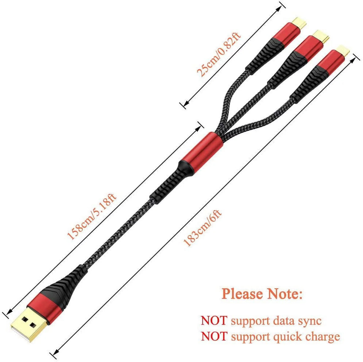 3 in 1 Nylon Braided Multi Charger Cable 2Pack 6ft M9487